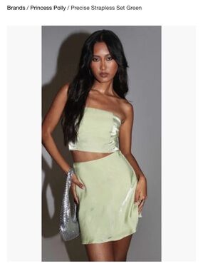 Princess Polly Strapless Shimmer Two-Piece Set in Light Green
